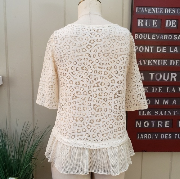 Weston Anthropologie Ivory Lace embroidered top Size Small - Picture 8 of 10